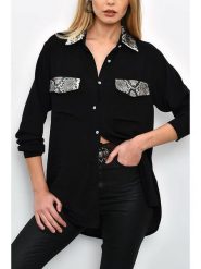 Milan Kiss Koszula w kolorze czarnym rozmiar: XL. Czarne koszule Milan Kiss, xl, z aplikacjami, z wiskozy, bez kołnierzyka, bez ramiączek. Za 152.99 zł.