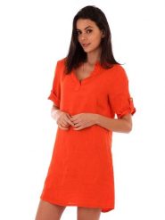 Lin Passion Lniana sukienka w kolorze pomarańczowym rozmiar: 34/36. Pomarańczowe sukienki Lin Passion, bez wzorów, ze lnu, klasyczne, bez kołnierzyka, bez ramiączek, mini. Za 113.99 zł.