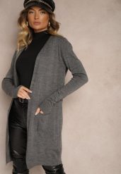 Ciemnoszary Kardigan Bez Zapięć o Prostym Kroju ze Wsuwanymi Kieszonkami Torinia. Szare kardigany Renee, m, bez wzorów, z jeansu. Za 79.99 zł.