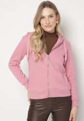 Ciemnoróżowa Bluza z Kapturem Zapinana na Suwak Erekai. Czerwone bluzy Born2be, l, bez wzorów, z dzianiny, z kapturem. Za 109.99 zł.