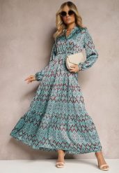 Niebieska Casualowa Sukienka ze Sznurkiem w Pasie i Falbanką Carmarie. Niebieskie sukienki Renee, l, bez wzorów, z materiału, bez kołnierzyka, bez ramiączek, maxi. Za 109.99 zł.