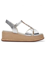 Clarks Skórzane sandały "Kimmei Twist" w kolorze srebrnym na koturnie rozmiar: 40. Szare sandały Clarks, bez wzorów, z otwartym noskiem, bez obcasa, na koturnie, bez zapięcia. Za 224.52 zł.