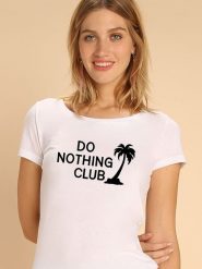 WOOOP Koszulka "Do nothing club" w kolorze białym rozmiar: M. Białe bluzki Wooop, l, bez wzorów, z bawełny, bez kołnierzyka, bez ramiączek. Za 84.01 zł.