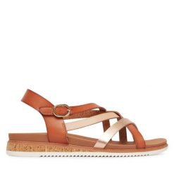 Sandały Skechers. Brązowe sandały Skechers, bez wzorów, bez obcasa, na płaskiej podeszwie, bez zapięcia. Za 199.99 zł.