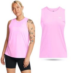 Koszulka damska tank top UNDER ARMOUR 1383656 bez rękawów. Czarne topy Under Armour, s, bez wzorów, bez kołnierzyka, bez ramiączek. Za 69.99 zł.