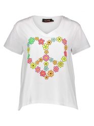 Miss goodlife Koszulka "Heart Peace" w kolorze białym ze wzorem rozmiar: S. Białe bluzki miss goodlife, s, bez wzorów, bez kołnierzyka, bez ramiączek. Za 115.24 zł.