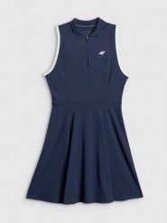 4F Sukienka tenisowa damska - granatowa S. Niebieskie sukienki 4f, na co dzień, s, bez wzorów, z dzianiny, sportowe, bez kołnierzyka, bez ramiączek, maxi, sportowe. Za 129.99 zł.