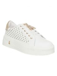 Patrizia Pepe Skórzane sneakersy w kolorze złoto-białym rozmiar: 40. Białe trampki Patrizia Pepe, bez wzorów, bez zapięcia. Za 502.76 zł.