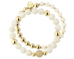 Bransoletka z mosiądzu pozłacana z cyrkoniami i masą perłową. Białe bransoletki Artelioni, z cyrkonią, pozłacane. Za 219.00 zł.