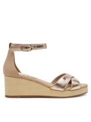 Tommy Hilfiger Sandały Flag Metallic Mid Wedge Espad FW0FW08810 Beżowy. Brązowe sandały TOMMY HILFIGER, bez wzorów, z materiału, bez obcasa, na koturnie, bez zapięcia. Za 479.99 zł.
