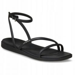 Sandały dla Kobiet Crocs Miami Ankle Strap Sandal. Czarne sandały Crocs, bez wzorów, z materiału, eleganckie, bez obcasa, na obcasie, bez zapięcia. Za 199.99 zł.
