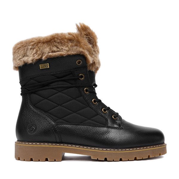 Trzewiki Remonte. Czarne botki Remonte, bez wzorów, bez obcasa, na płaskiej podeszwie, bez zapięcia. Za 579.99 zł.