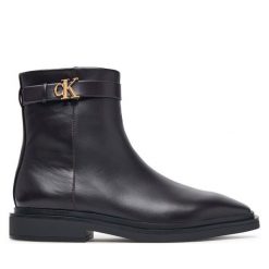 Botki Calvin Klein. Brązowe botki Calvin Klein, bez wzorów, bez obcasa, na płaskiej podeszwie, bez zapięcia. Za 749.99 zł.