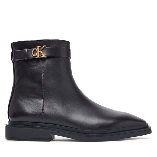 Botki Calvin Klein. Brązowe botki Calvin Klein, bez wzorów, bez obcasa, na płaskiej podeszwie, bez zapięcia. Za 749.99 zł.