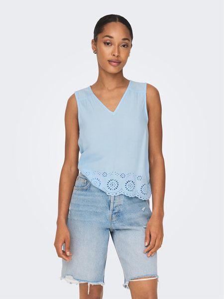 ONLY Bluzka 15296317 Niebieski Regular Fit. Niebieskie bluzki Only, l, bez wzorów, z wiskozy, bez kołnierzyka, bez ramiączek. Za 69.99 zł.