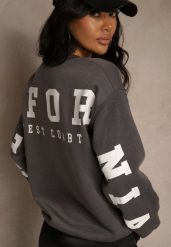 Szara Bluza Ocieplana z Bawełną Ozdobiona Napisem Fezurra. Szare bluzy Renee, l, bez wzorów, z bawełny, bez kaptura. Za 64.99 zł.