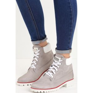 Szare Traperki Sarlota. Szare trapery i śniegowce Born2be, z denimu. Za 79.99 zł.