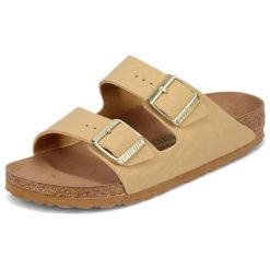 Klapki damskie Birkenstock Arizona BS regular. Brązowe klapki Birkenstock, bez wzorów, z jeansu, bez obcasa. Za 287.00 zł.