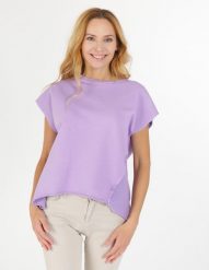Bluzka z bawełny. Fioletowe bluzki Unisono, s, bez wzorów, z bawełny, bez kołnierzyka, bez ramiączek. Za 129.00 zł.