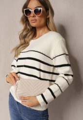 Biało-Czarny Sweter z Wiskozą z Elastycznego Materiału w Paski Nevenaia. Białe swetry Renee, na zimę, bez wzorów, z wiskozy, bez ramiączek. Za 84.99 zł.