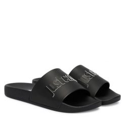 Klapki Just Cavalli. Czarne klapki Just Cavalli, bez wzorów, bez obcasa. Za 329.99 zł.