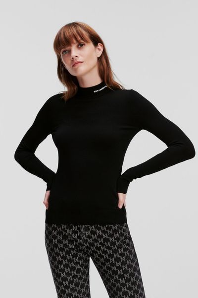KARL LAGERFELD Czarny golf damski Classic Turtle Neck, Rozmiar M. Czarne golfy KARL LAGERFELD, m, bez wzorów, z wiskozy, bez ramiączek. W wyprzedaży za 419.99 zł.