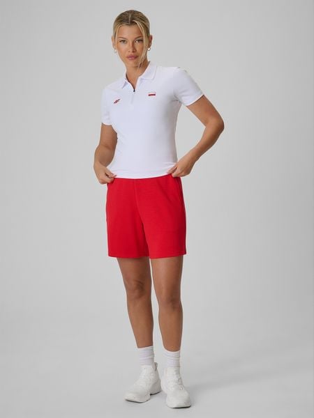 4F Spodenki kibica damskie - czerwone XL. Czerwone szorty 4f, bez wzorów, z dresówki. W wyprzedaży za 89.99 zł.