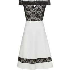 Sukienka z dekoltem "carmen" i koronką bonprix biało-czarny. Białe sukienki bonprix, bez wzorów, z koronki, eleganckie, bez kołnierzyka, bez ramiączek. Za 79.99 zł.