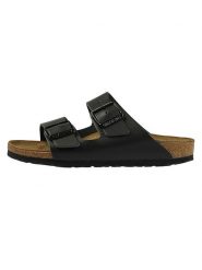 Birkenstock Skórzane klapki "Arizona" w kolorze czarnym rozmiar: 39. Czarne klapki Birkenstock, bez wzorów, bez obcasa. Za 376.43 zł.
