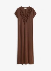 Sukienka tunikowa z haftem. Niebieskie sukienki bonprix, bez wzorów, bez kołnierzyka, bez ramiączek. Za 147.99 zł.