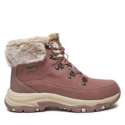 Trzewiki Skechers. Czerwone botki Skechers, bez wzorów, bez obcasa, na płaskiej podeszwie, bez zapięcia. Za 379.99 zł.