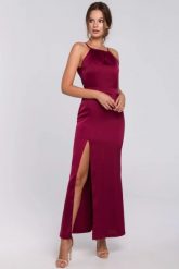 Długa sukienka wieczorowa na wesele halter neck bordo satyna. Czerwone sukienki Makover, na studniówkę, uniwersalny, bez wzorów, z elastanu, eleganckie, bez kołnierzyka, bez ramiączek, maxi, dopasowane. Za 309.00 zł.