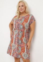 Czerwono-Beżowa Wiskozowa Sukienka w Stylu Boho o Pudełkowym Kroju z Materiałowym Paskiem Neteri. Czerwone sukienki Born2be, na co dzień, xl, bez wzorów, z materiału, boho, bez kołnierzyka, bez ramiączek, midi. Za 49.99 zł.