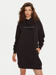Calvin Klein Jeans Sukienka dzianinowa Chenille J20J224685 Czarny Relaxed Fit. Czarne sukienki Calvin Klein Jeans, xs, bez wzorów, z bawełny, bez kołnierzyka, bez ramiączek. Za 309.99 zł.