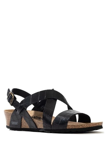 Sunbay Sandały "Bini" w kolorze czarnym na koturnie rozmiar: 41. Czarne sandały Sunbay, bez wzorów, ze skóry, z otwartym noskiem, bez obcasa, na koturnie, bez zapięcia. Za 140.86 zł.