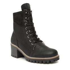 Botki Rieker. Czarne botki Rieker, bez wzorów, bez obcasa, na słupku, bez zapięcia. Za 335.00 zł.