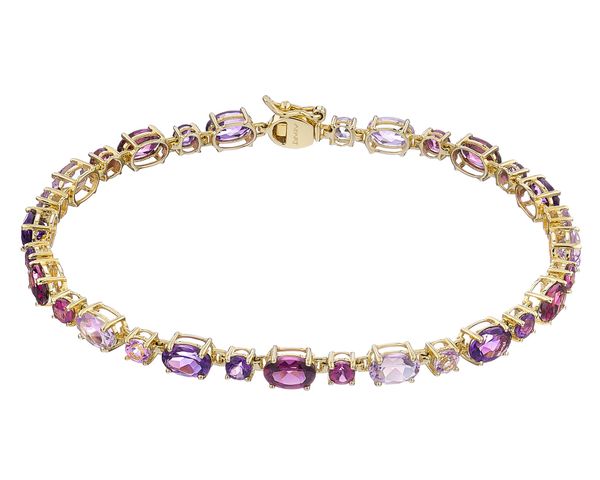 Bransoletka z żółtego złota z diamentem, ametystami i rodolitami - próba 585. Żółte bransoletki Apart, z ametystem, złote. Za 6,590.00 zł.