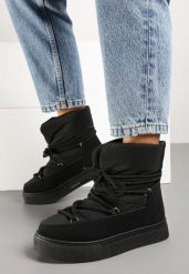 Czarne Śniegowce na Grubej Podeszwie Ozdobione Wiązaniem Izalenna. Czarne trapery i śniegowce Born2be, z futra. Za 89.99 zł.