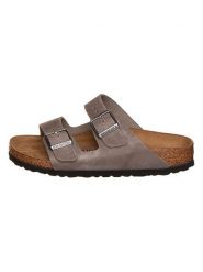 Birkenstock Skórzane klapki "Arizona" w kolorze szarobrązowym rozmiar: 42. Brązowe klapki Birkenstock, bez wzorów, z otwartym noskiem, bez obcasa. Za 416.30 zł.