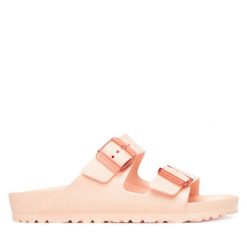 Klapki Birkenstock. Czerwone klapki Birkenstock, bez wzorów, bez obcasa. Za 269.99 zł.