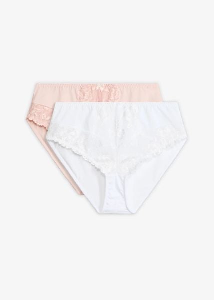 Figi maxi z kwiatową koronką (2 szt.). Brązowe figi bonprix, bez wzorów, z koronki. Za 49.98 zł.