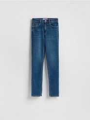 Jeansy slim fit high waist - granatowy. Niebieskie jeansy Reserved, bez wzorów, z podwyższonym stanem. Za 129.99 zł.
