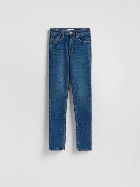 Jeansy slim fit high waist - granatowy. Niebieskie jeansy Reserved, bez wzorów, z podwyższonym stanem. Za 129.99 zł.