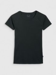 4F T-shirt regular z prążkowanej dzianiny damski - czarny XL. Czarne t-shirty 4f, xl, bez wzorów, z bawełny, bez kołnierzyka, bez ramiączek. W wyprzedaży za 39.99 zł.