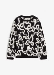 Żakardowy sweter z miękkiej mieszanki wiskozy. Czarne swetry bonprix, bez wzorów, z wiskozy, bez ramiączek. Za 122.99 zł.