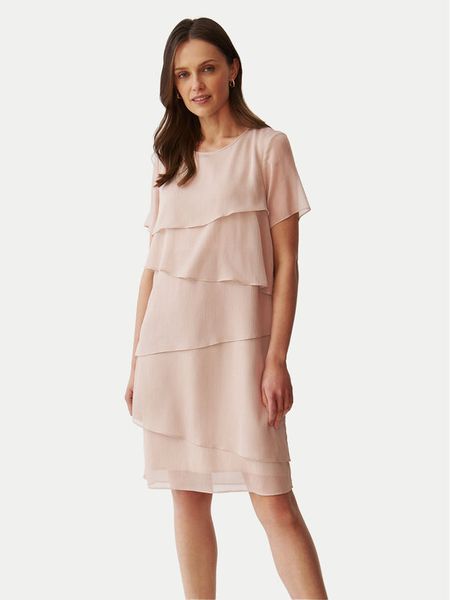 Tatuum Sukienka koktajlowa Palmi T2406.217 Beżowy Regular Fit. Brązowe sukienki Tatuum, bez wzorów, z syntetyku, wizytowe, bez kołnierzyka, bez ramiączek. Za 509.99 zł.