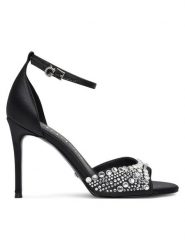 Guess Sandały FLPKBB SAT03 Czarny. Czarne sandały Guess, z aplikacjami, z materiału, bez obcasa, na szpilce, bez zapięcia. Za 749.99 zł.
