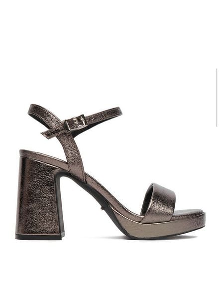 DeeZee Sandały CEO-SS22-049 Srebrny. Szare sandały DeeZee, bez wzorów, z materiału, bez obcasa, na słupku, bez zapięcia. Za 159.99 zł.