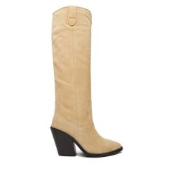 Kowbojki Badura. Brązowe kozaki Badura, bez obcasa, na słupku, bez zapięcia. Za 629.99 zł.