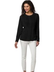 Heine Bluzka w kolorze czarnym rozmiar: 40. Czarne bluzki Heine, bez wzorów, z wiskozy, bez kołnierzyka, bez ramiączek. Za 82.99 zł.